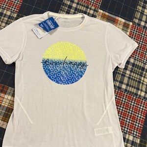 Brooks White T-Shirt with Yellow and Blue Graphic